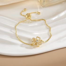 Simple Rotatable Flower Color-preserving Pure Copper Gold-plated Bracelet (Option: Rotating Bracelet 32)