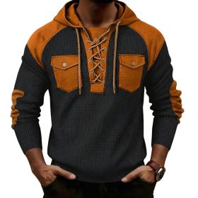 Mens Waffle-Weave Hooded Long-Sleeve Sweatshirt (Option: Black-S)