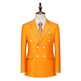 Men's Business Casual Double-breasted Suit Jacket Fashion Solid Color Coat (Option: Orange-L)