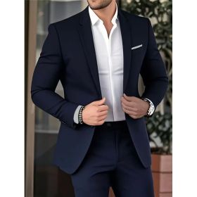 Elegant Banquet Gown Slim-Fit Fashionable Suit And Trousers For Men (Option: Navy Blue-M)