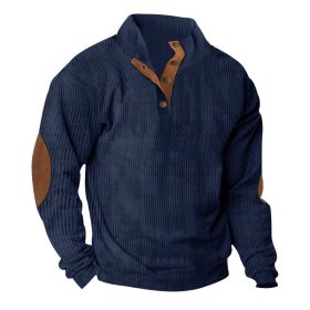 Corduroy Casual Stand Collar Long-sleeved Sweater (Option: Navy Blue-M)