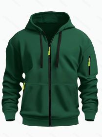 Zipper Hooded Sweatshirt Men's Sports Casual Cardigan Coat (Option: Dark Green-M)