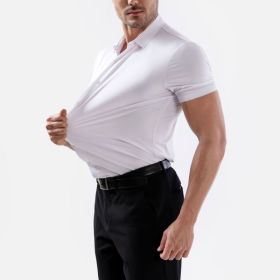 Four-side High Elastic Shirt Men's Short Sleeve Non-ironing Anti-wrinkle (Option: White-S)