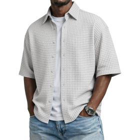 Men's Solid-Colored Waffle-Weave T-Shirt With Lapel Collar (Option: White-S)