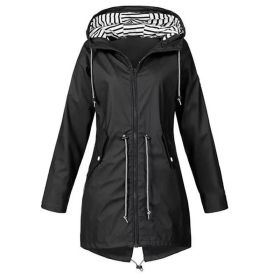 Womens Waterproof Raincoat Casual Basic Outdoors Drawstring Trench Lightweight Drawstring Jackets Hiking Clothes For Women (Option: Black-M)