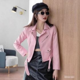 Women's Fashionable Leather Jacket Slim-Fit Coat (Option: Pink-M)
