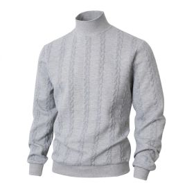 Knitted Solid Color Men's Fashion Jacquard High Collar Warm Sweater (Option: Light Gray-M)