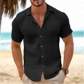 Men's Short-Sleeved Button-Down Shirt Summer Slim-Fit Lapel Shirts Casual Beachwear Clothing (Option: Black-M)