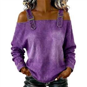 Halter-neck Off-shoulder Long-sleeve Top (Option: Purple-M)