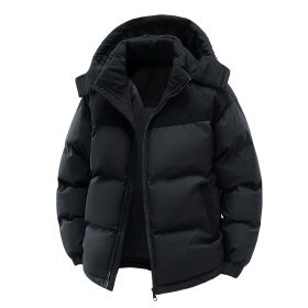 Detachable Hat Cotton-padded Coat For Couple Color Contrast Patchwork Thickened (Option: Black-S)