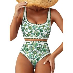 Fashion Paisley Pattern Floral Edge Sexy Bikini Swimsuit (Option: Emerald Green-M)