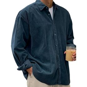 Casual Loose Men's Autumn And Winter Thick Shirt Jacket (Option: Navy Blue-S)