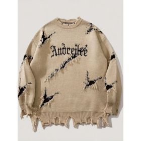 New Personality Street Jacquard Ripped Frayed Vintage Loose Sweater (Option: Beige-XL)