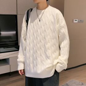 Loose Base Twist Round Neck Sweater Hand-woven Sweater (Option: White-S)