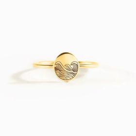 S925 Pure Silver Sea Wave Storm Ring Female Simple (Option: Yellow Gold-US Size No 5)