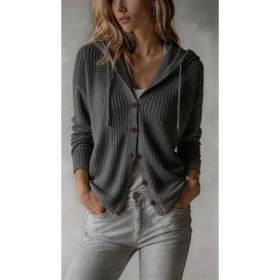 Hooded Knitted Cardigan Womens Loose-Fit Coat (Option: Dark Gray-L)
