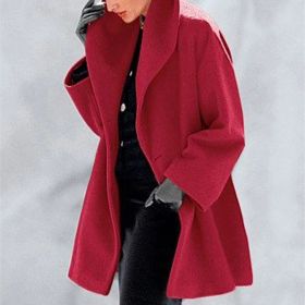 Women's Trendy Clothes Multi-color Round Neck Loose Sweater Woolen Coat Solid Casual Coat For Autumn And Winter (Option: Red-M)
