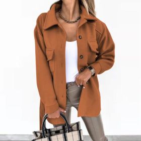 Lapel Jacket Fashion Casual Single-Breasted Coat With Belt Spring Autumn Women's Clothing (Option: Caramel Color-S)