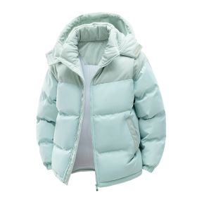 Detachable Hat Cotton-padded Coat For Couple Color Contrast Patchwork Thickened (Option: Light Blue-M)