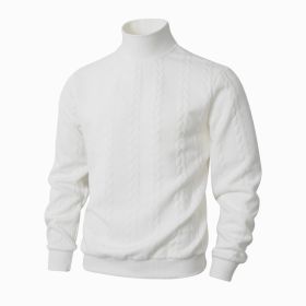 Knitted Solid Color Men's Fashion Jacquard High Collar Warm Sweater (Option: White-M)