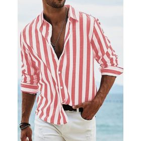 Striped Print Shirt Casual Loose Long-sleeved Shirt Men's Clothing (Option: HDCS05 Red-S)