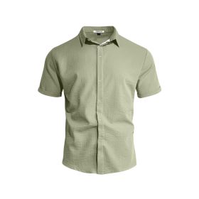Mens Solid-color Short-sleeve Lapel Shirt (Option: Heather Gray Light Green-M)