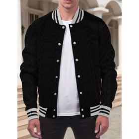 Jacquard Button Design Trendy Fashion Solid Color Men's Cardigan Baseball Jacket (Option: Black-L)