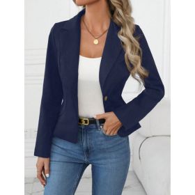 High-end Solid-color Womens Blazer (Option: Navy Blue-S)