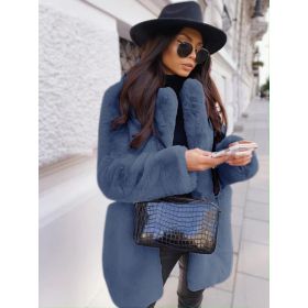 Temperament Long Sleeve Lapel Faux Fur Coat Solid Color Coat Women Fur Fur Women's Clothing (Option: Blue-M)