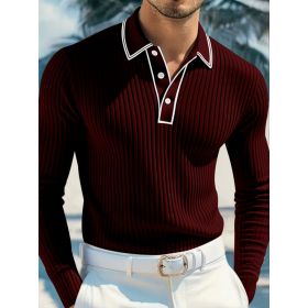 Men's POLO Long-sleeved Shirt (Option: Wine Red-M)