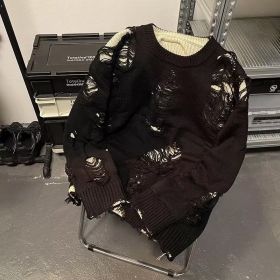 Ripped Sweater Men's Minority All-match Idle Style (Option: Black-L)