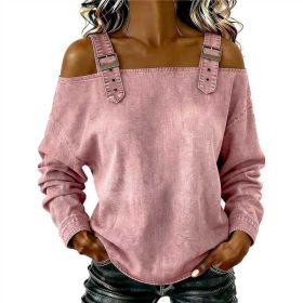 Halter-neck Off-shoulder Long-sleeve Top (Option: Pink-M)