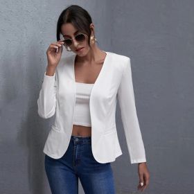 Womens Casual Short Solid-color Jacket (Option: White-XL)
