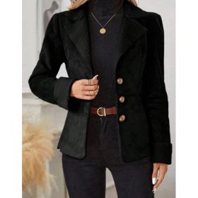 Casual Fashion Cold-proof Warm Fur Integrated Lapel Pocket Jacket (Option: Black-M)