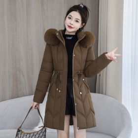 Large Fur Collar Coat Mid-length Thickened Cotton Jacket (Option: Coffee-L)