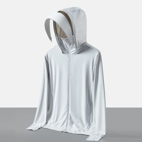 Ice Silk Big Brim Detachable Face Cover Ultraviolet-proof Sun-protective Clothing (Option: Male Light Gray-L)