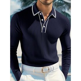 Men's POLO Long-sleeved Shirt (Option: Navy Blue-M)