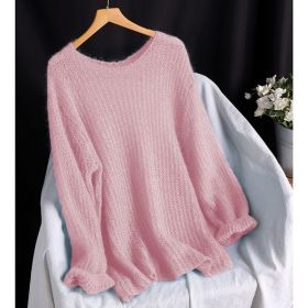 Hollow-out Pullover Knit Top Thin Blouse-style Top (Option: Pink-M)