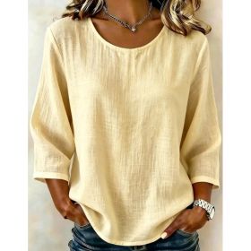 Womens Casual Solid-Color Crew-Neck T-Shirt (Option: Yellow-M)