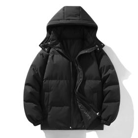 Coat Down Cotton Short Fake Two-piece Hooded Couple Wear Thickened (Option: Black-2XL)