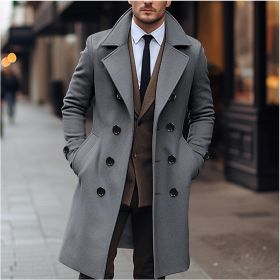 Fall Winter Men Woolen Coat Double Breasted Long (Option: Dark Gray-XL)