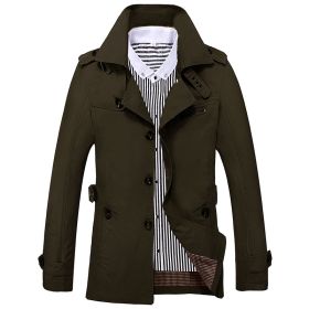 Men's Fashion Casual Solid Color Trench Coat (Option: Army Green-XL)