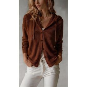 Hooded Knitted Cardigan Womens Loose-Fit Coat (Option: Maroon-XL)