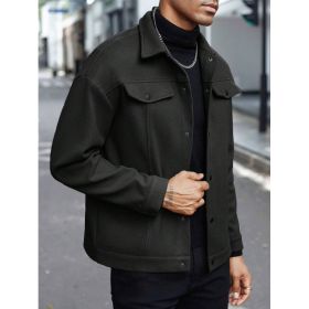 Lapel Woolen New Men's Casual Sports Jacket (Option: Black-XL)