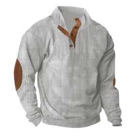 Corduroy Casual Stand Collar Long-sleeved Sweater (Option: Light Gray-M)