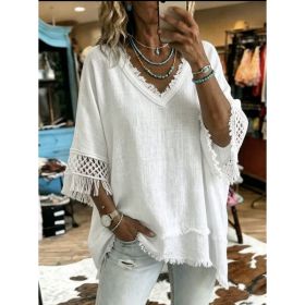 Summer New Tassel-Trimmed Top Womens Clothing (Option: White-M)