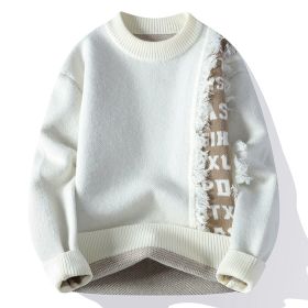 Fashionable Knitted Pullover Men's Long Sleeve (Option: White-2XL)