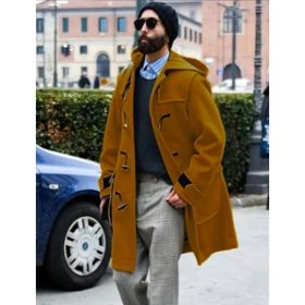 Retro Horn Button Hooded Woolen Trench Coat Men (Option: Ginger Yellow-M)