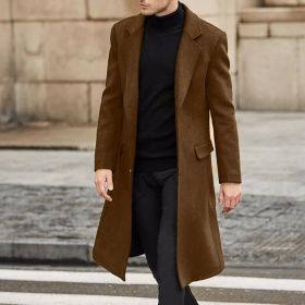 Men's Long Trench Coat Woolen Coat (Option: Dark Brown-M)