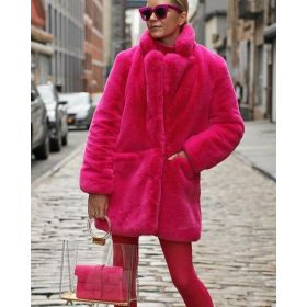 Warm Temperament Leisure Baggy Coat (Option: Rose red-M)